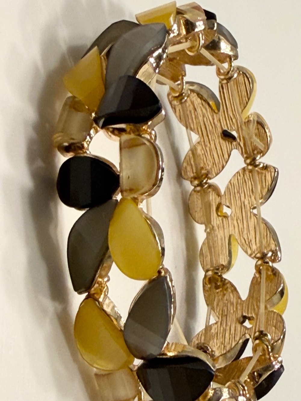Vintage Gold Tone Multi Color Marquise Lucite Cabochon Stretch Bracelet